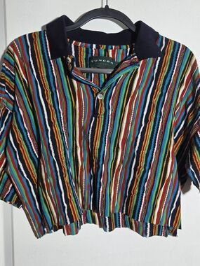 Tundra Mens Cropped Rougg Hem 3D Coogi Style Polo Vertical Stripes XL